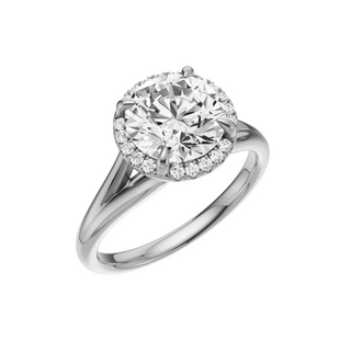 White Smoke Split Detail - Plain 18kt Engagement Ring, with a 2ct Round Lab Grown Diamond Solitaire, in a Shadow Halo Setting