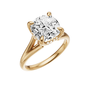 Light Gray Split Detail - Plain 18kt Engagement Ring, with a 3ct Cushion Lab Grown Diamond Solitaire, in a Tulip Hidden Halo Setting