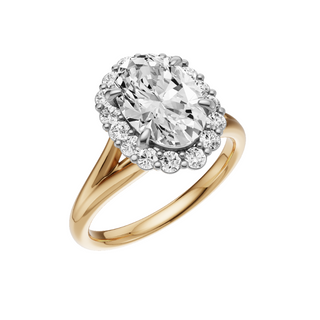 Light Gray Split Detail - Plain 18kt Engagement Ring, with a 2ct Oval Lab Grown Diamond Solitaire, in a Diana Halo Setting