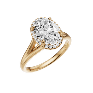 Light Gray Split Detail - Plain 18kt Engagement Ring, with a 2ct Oval Lab Grown Diamond Solitaire, in a Shadow Halo Setting