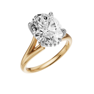 Light Gray Split Detail - Plain 18kt Engagement Ring, with a 3ct Oval Lab Grown Diamond Solitaire, in a Tulip Hidden Halo Setting