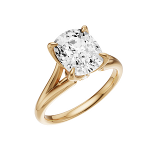 White Smoke Split Detail - Plain 18kt Engagement Ring, with a 3ct Elongated Cushion Lab Grown Diamond Solitaire, in a Tulip Setting
