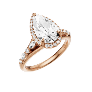White Smoke Split Detail - Plain 14kt Engagement Ring, with a 2.17ct Pear Lab Grown Diamond Solitaire, in a Shadow Halo Setting