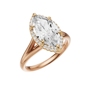 White Smoke Split Detail - Plain 14kt Engagement Ring, with a 2.18ct Marquise Lab Grown Diamond Solitaire, in a Shadow Halo Setting