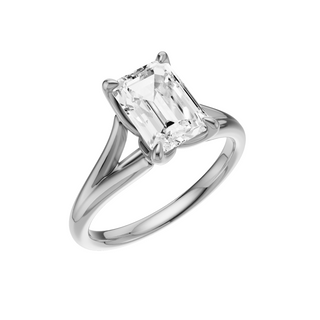 White Smoke Split Detail - Plain 14kt Engagement Ring, with a 2.05ct Emerald Lab Grown Diamond Solitaire, in a Tulip Setting
