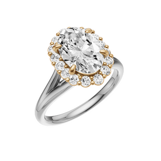 White Smoke Split Detail - Plain 14kt Engagement Ring, with a 2.38ct Oval Lab Grown Diamond Solitaire, in a Diana Halo Setting