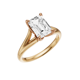 White Smoke Split Detail - Plain 14kt Engagement Ring, with a 2.05ct Emerald Lab Grown Diamond Solitaire, in a Tulip Setting