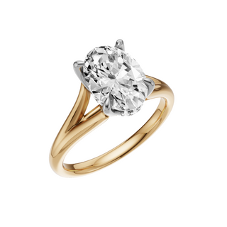 White Smoke Split Detail - Plain 14kt Engagement Ring, with a 2ct Oval Lab Grown Diamond Solitaire, in a Tulip Hidden Halo Setting