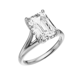 White Smoke Split Detail - Plain PL Engagement Ring, with a 3ct Emerald Lab Grown Diamond Solitaire, in a Tulip Hidden Halo Setting
