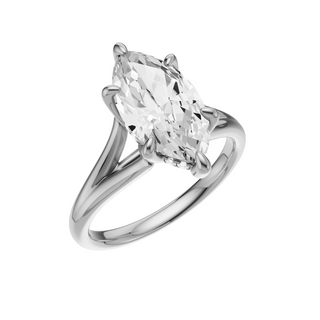 White Smoke Split Detail - Plain PL Engagement Ring, with a 2ct Marquise Lab Grown Diamond Solitaire, in a Tulip Hidden Halo Setting