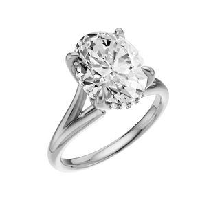Light Gray Split Detail - Plain PL Engagement Ring, with a 3ct Oval Lab Grown Diamond Solitaire, in a Tulip Hidden Halo Setting