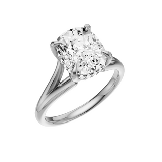 Light Gray Split Detail - Plain PL Engagement Ring, with a 3ct Elongated Cushion Lab Grown Diamond Solitaire, in a Tulip Hidden Halo Setting