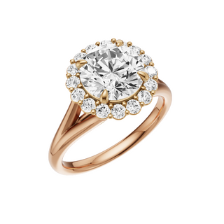 White Smoke Split Detail - Plain 18kt Engagement Ring, with a 2ct Round Lab Grown Diamond Solitaire, in a Diana Halo Setting