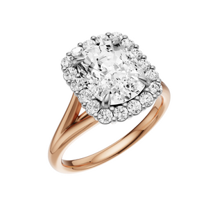 Light Gray Split Detail - Plain 14kt Engagement Ring, with a 3ct Elongated Cushion Lab Grown Diamond Solitaire, in a Diana Halo Setting