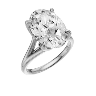 White Smoke Split Detail - Plain 14kt Engagement Ring, with a 5.10ct Oval Lab Grown Diamond Solitaire, in a Tulip Setting