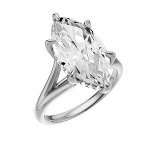 White Smoke Split Detail - Plain PL Engagement Ring, with a 4ct Marquise Lab Grown Diamond Solitaire, in a Tulip Hidden Halo Setting