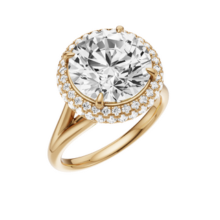 Light Gray Split Detail - Plain 14kt Engagement Ring, with a 4ct Round Lab Grown Diamond Solitaire, in a Double Halo Setting
