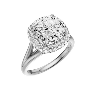 Light Gray Split Detail - Plain PL Engagement Ring, with a 3ct Cushion Lab Grown Diamond Solitaire, in a Double Halo Setting