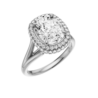 Light Gray Split Detail - Plain PL Engagement Ring, with a 3ct Elongated Cushion Lab Grown Diamond Solitaire, in a Double Halo Setting