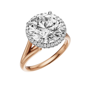 Light Gray Split Detail - Plain 18kt Engagement Ring, with a 4ct Round Lab Grown Diamond Solitaire, in a Shadow Halo Setting