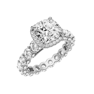 Light Gray Round Halo Detail 18kt Engagement Ring, with a 2ct Cushion Lab Grown Diamond Solitaire, in a Shadow Halo Setting