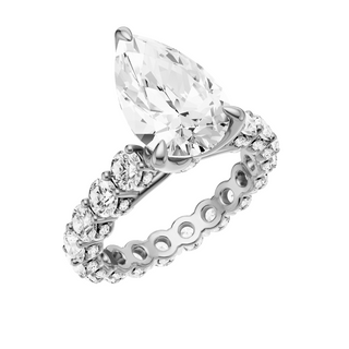 Light Gray Round Halo Detail 18kt Engagement Ring, with a 3ct Pear Lab Grown Diamond Solitaire, in a Tulip Setting