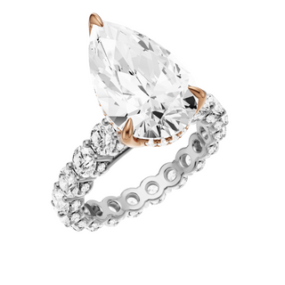 Light Gray Round Halo Detail 18kt Engagement Ring, with a 5ct Pear Lab Grown Diamond Solitaire, in a Tulip Hidden Halo Setting