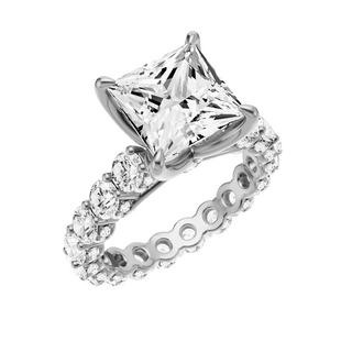Light Gray Round Halo Detail 18kt Engagement Ring, with a 3ct Princess Lab Grown Diamond Solitaire, in a Tulip Setting