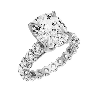 Light Gray Round Halo Detail 18kt Engagement Ring, with a 5ct Elongated Cushion Lab Grown Diamond Solitaire, in a Tulip Setting