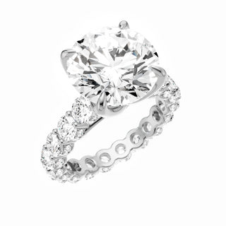 Light Gray Round Halo Detail 18kt Engagement Ring, with a 4ct Round Lab Grown Diamond Solitaire, in a Tulip Setting