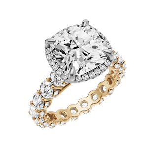 Light Gray Round Halo Detail 18kt Engagement Ring, with a 4ct Cushion Lab Grown Diamond Solitaire, in a Shadow Halo Setting