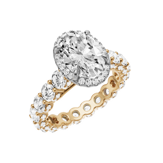 White Smoke Round Halo Detail 18kt Engagement Ring, with a 2ct Oval Lab Grown Diamond Solitaire, in a Shadow Halo Setting