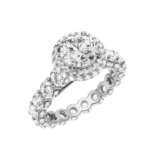 White Smoke Round Halo Detail 18kt Engagement Ring, with a 1ct Round Lab Grown Diamond Solitaire, in a Double Halo Setting