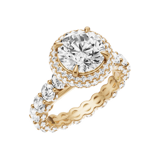 Light Gray Round Halo Detail 18kt Engagement Ring, with a 2ct Round Lab Grown Diamond Solitaire, in a Double Halo Setting