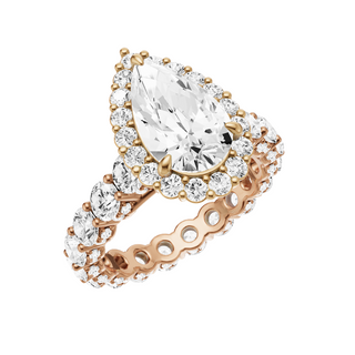 White Smoke Round Halo Detail 14kt Engagement Ring, with a 5.30ct Pear Lab Grown Diamond Solitaire, in a Diana Halo Setting
