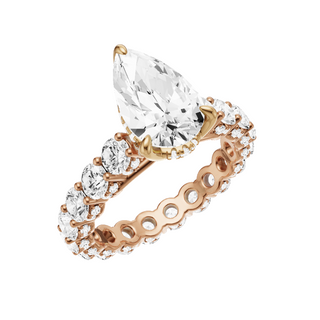 White Smoke Round Halo Detail 14kt Engagement Ring, with a 5.00ct Pear Lab Grown Diamond Solitaire, in a Tulip Hidden Halo Setting
