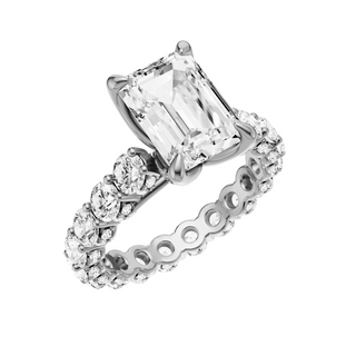 Light Gray Round Halo Detail 14kt Engagement Ring, with a 3ct Emerald Lab Grown Diamond Solitaire, in a Tulip Setting