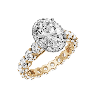 White Smoke Round Halo Detail 14kt Engagement Ring, with a 2ct Oval Lab Grown Diamond Solitaire, in a Shadow Halo Setting
