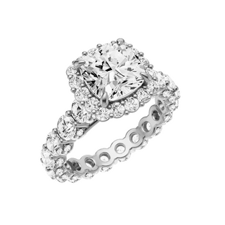 White Smoke Round Halo Detail PL Engagement Ring, with a 2ct Cushion Lab Grown Diamond Solitaire, in a Diana Halo Setting