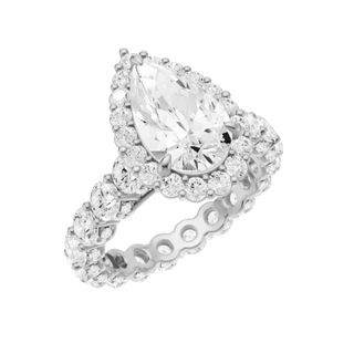 White Smoke Round Halo Detail PL Engagement Ring, with a 2ct Pear Lab Grown Diamond Solitaire, in a Diana Halo Setting