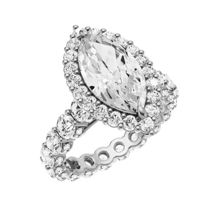 White Smoke Round Halo Detail PL Engagement Ring, with a 5.34ct Marquise Lab Grown Diamond Solitaire, in a Diana Halo Setting