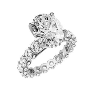 White Smoke Round Halo Detail PL Engagement Ring, with a 3ct Oval Lab Grown Diamond Solitaire, in a Tulip Hidden Halo Setting