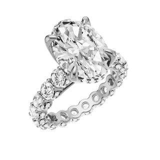 Light Gray Round Halo Detail PL Engagement Ring, with a 4ct Oval Lab Grown Diamond Solitaire, in a Tulip Hidden Halo Setting