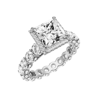 Light Gray Round Halo Detail PL Engagement Ring, with a 2ct Princess Lab Grown Diamond Solitaire, in a Shadow Halo Setting