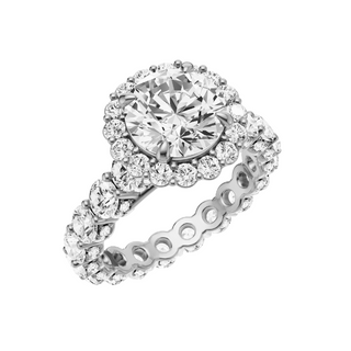 White Smoke Round Halo Detail PL Engagement Ring, with a 5.26ct Round Lab Grown Diamond Solitaire, in a Diana Halo Setting