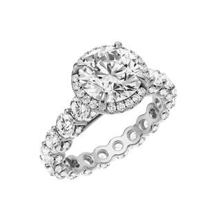 White Smoke Round Halo Detail PL Engagement Ring, with a 5.03ct Round Lab Grown Diamond Solitaire, in a Shadow Halo Setting