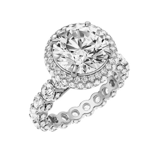Light Gray Round Halo Detail PL Engagement Ring, with a 3ct Round Lab Grown Diamond Solitaire, in a Double Halo Setting