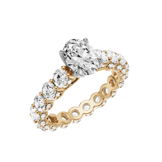 White Smoke Round Halo Detail 14kt Engagement Ring, with a 3.92ct Oval Lab Grown Diamond Solitaire, in a Tulip Setting
