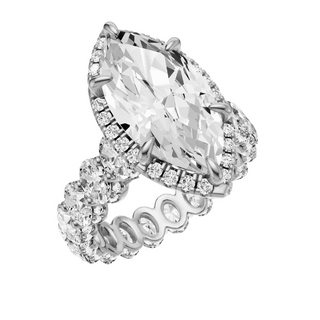 Light Gray Oval Halo Detail 18kt Engagement Ring, with a 5ct Marquise Lab Grown Diamond Solitaire, in a Shadow Halo Setting