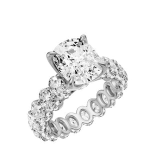 Light Gray Oval Halo Detail 18kt Engagement Ring, with a 3ct Elongated Cushion Lab Grown Diamond Solitaire, in a Tulip Setting